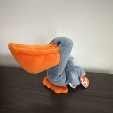 Ty Beanie Baby Scoop Pelican 1996 Gray Orange Plush with Tags