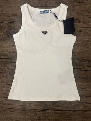 Prada Cotton Sleeveless Tank Top White Size Large womens logo