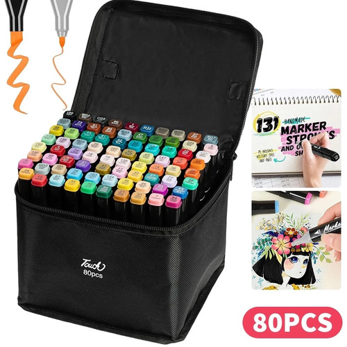 80 Colour Dual Tip Markers Fine Tip & Broad Art Pens Set