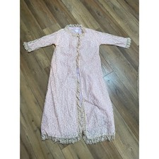 Vintage LoungeCraft Pink Floral Lace Robe Maxi Duster UNION Made in USA Large