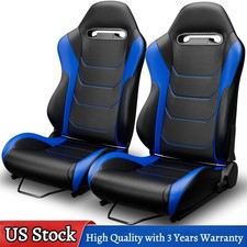 For Mitsubishi Pair Reclinable Racing Seats Adjustable Dual Sliders Pvc Leather