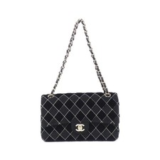 Chanel 1112 Tweed Velvet Shoulder Bag Women Black One Size