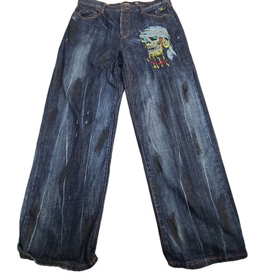 Ed Hardy Skull Head Jeans Blue Denim 2008  Mens 38x34