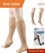 Sheer Compression Stockings 15-20mmHg Women's Knee High Open Toe 20D Light Beige