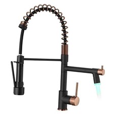 Matte Black Kitchen Faucet,Commercial Single with LED Sprayer Black and Gold