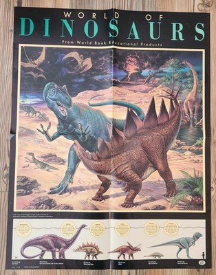 Vintage 1990 World of Dinosaurs Poster 17'' x 22'' by World Book T-Rex USA SC-9181