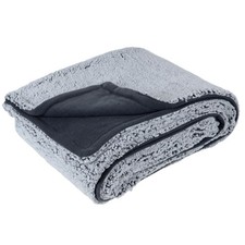 Image of Thick Fleece Blanket Throw Grey Silver Reversible Warm Sherpa Cover Bed Sofa