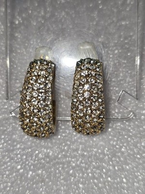 CINER 80er Jahre Diamant Ohrringe riesig vergoldet Swarovski Kristall signiert Clips