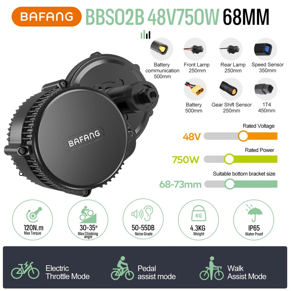 Kit de conversión de bicicleta eléctrica 48V750W BAFANG Mid Drive Motor BBS02B 68-73mm Foto 3 de 4