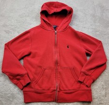 Polo Ralph Lauren Hoodie Boys Medium 10/12 Red Full Zip Jacket Pockets Pony