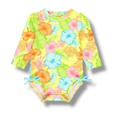 Ruffle Butts Girls One Piece Rash Guard 6-12M Swimsuit Happy Hula Floral New