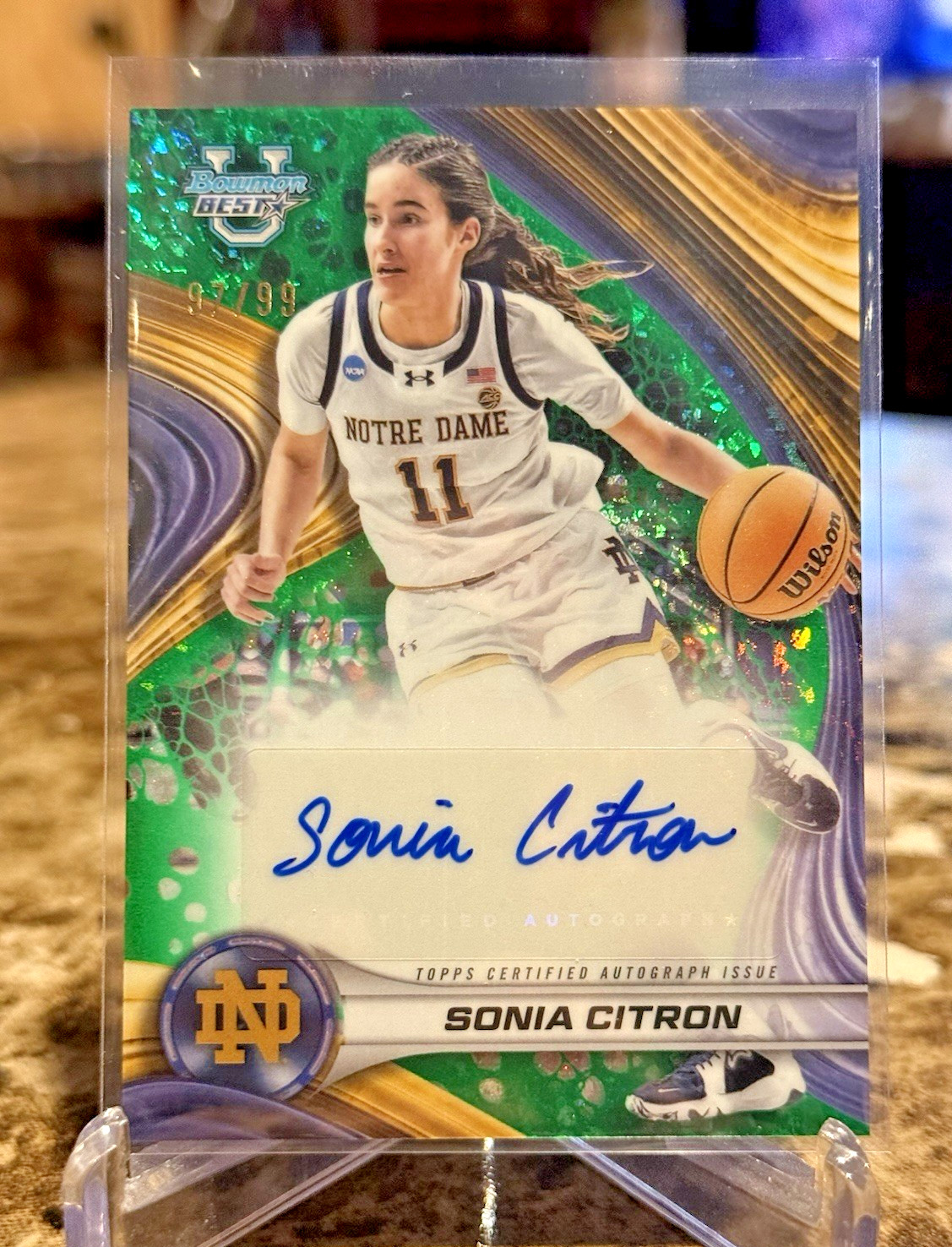 2024-25 Bowman University Best Sonia Citron /99 Green Mini Diamond Auto #B24-SC