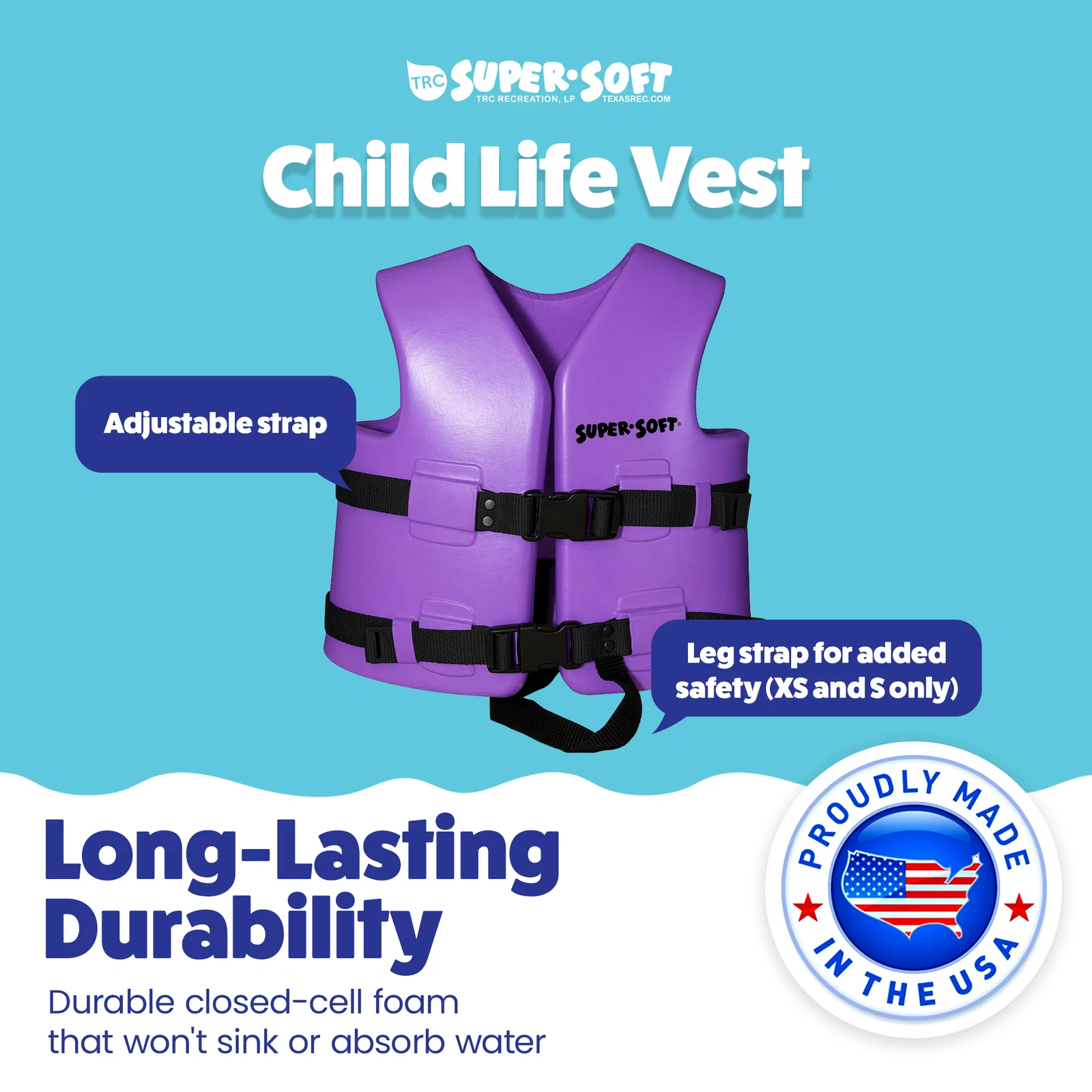TRC Recreation Super Soft Child Life Jacket Swim Safety Vest, Small, Purple - product detail image 3