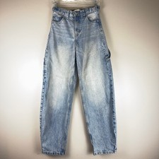 Cargo Barrel Denim Jeans Women's 2 Bershka High Rise Light Wash Baggy Buckle Y2K