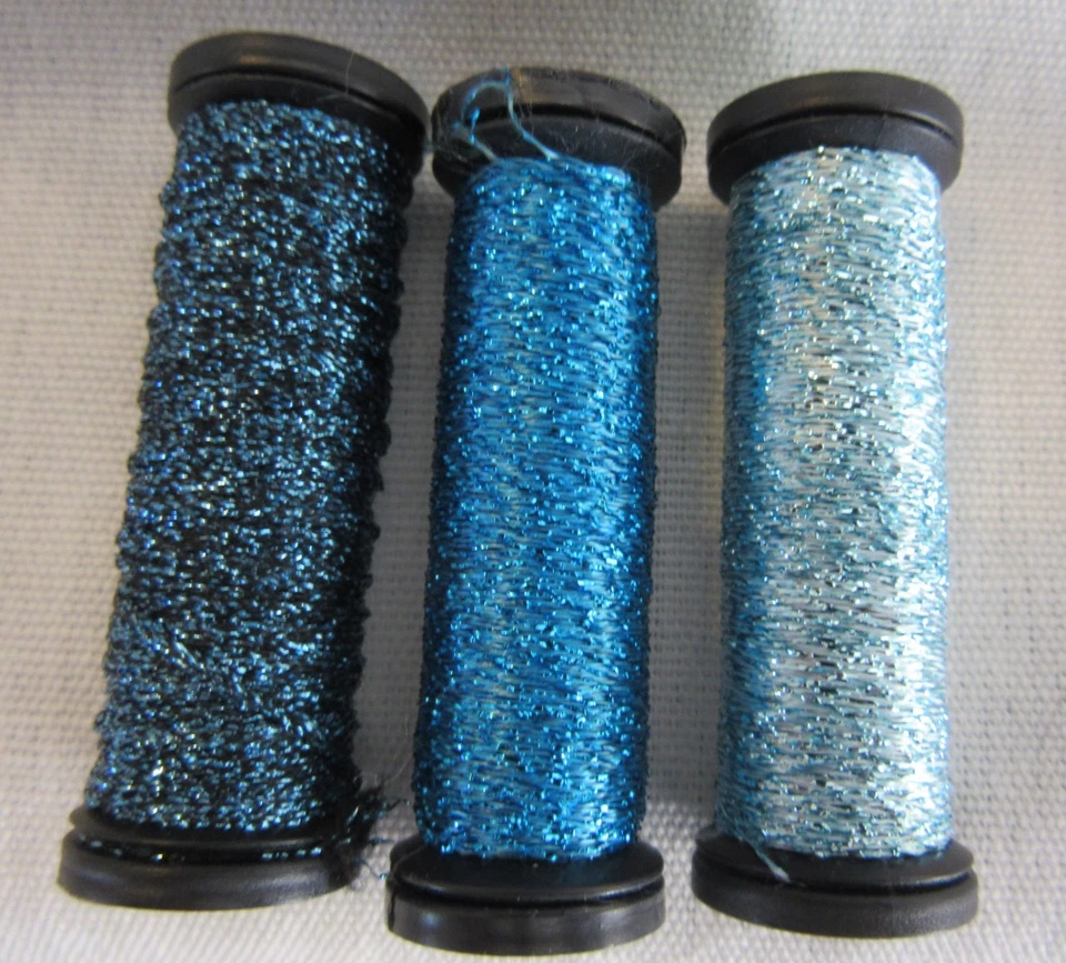 15 Kreinik Metallic BLUES Braids Blending Filament Ribbon Thread NO LABEL lot - Image 3 of 4