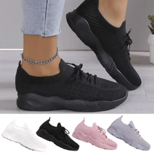 Ladies Sports Sneakers Knit Lace Up Comfy Gym Shoes Womens Running Trainers Size