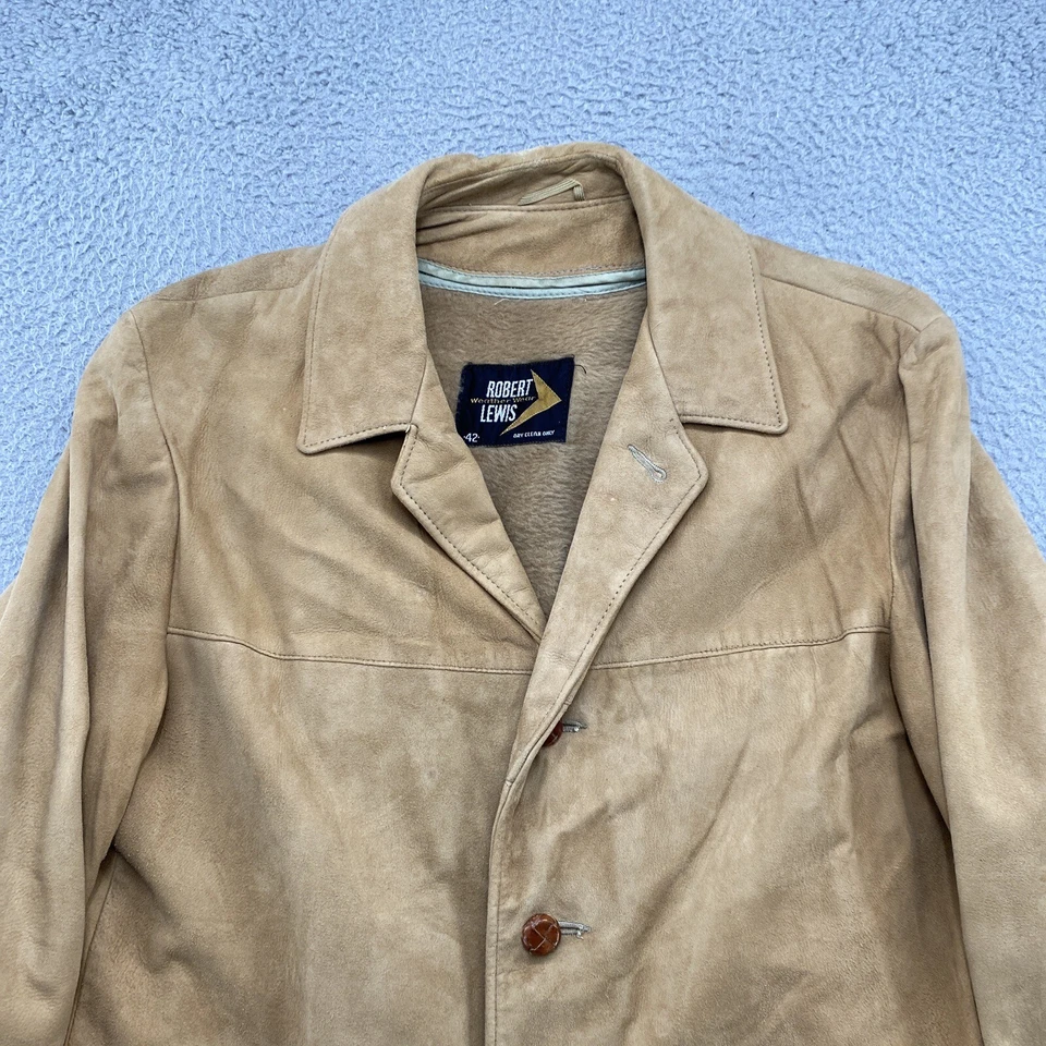 Винтажная замшевая кожаная куртка Robert Lewis с подкладкой из искусственного меха мужская размер 42 - Изображение 3 из 4