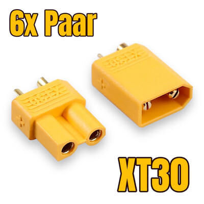   6x Paar 12 Stück XT30 STECKER BUCHSE Goldstecker Lipo Akku RC 30A Gelb XT 30  