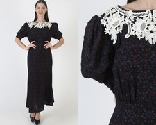 Vintage 80s Gunne Sax Victorian Dress Edwardian Mermaid Skirt Black Prom Gown 11