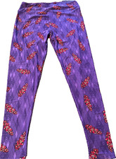 Adult Size Purple Lula Roe Tall  Curvy Leggings With Pink Feathers
