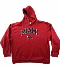 Vintage Miami RedHawks Hoodie Mens 2XL Red Long Sleeve Pullover