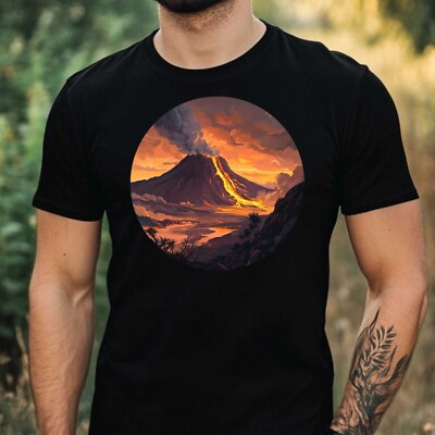 T-Shirt Herren Vulkan Landschaft Motiv Baumwolle Größe XS bis 5XL