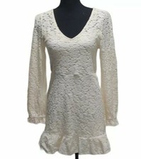 Wild Fable Womens Skater Dress Small Cream Long Sleeve Brushed Lace Stretch New
