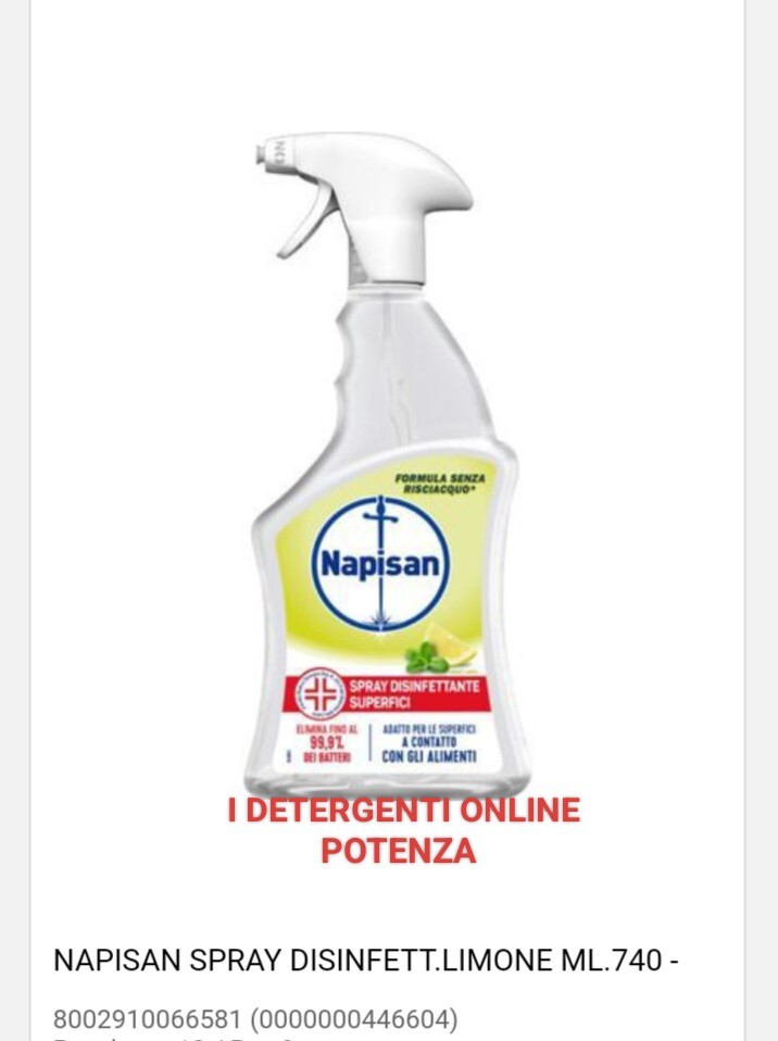 NAPISAN Spray Disinfettante Superfici Limone e Menta No Risciacquo 740 ml PEZZI3