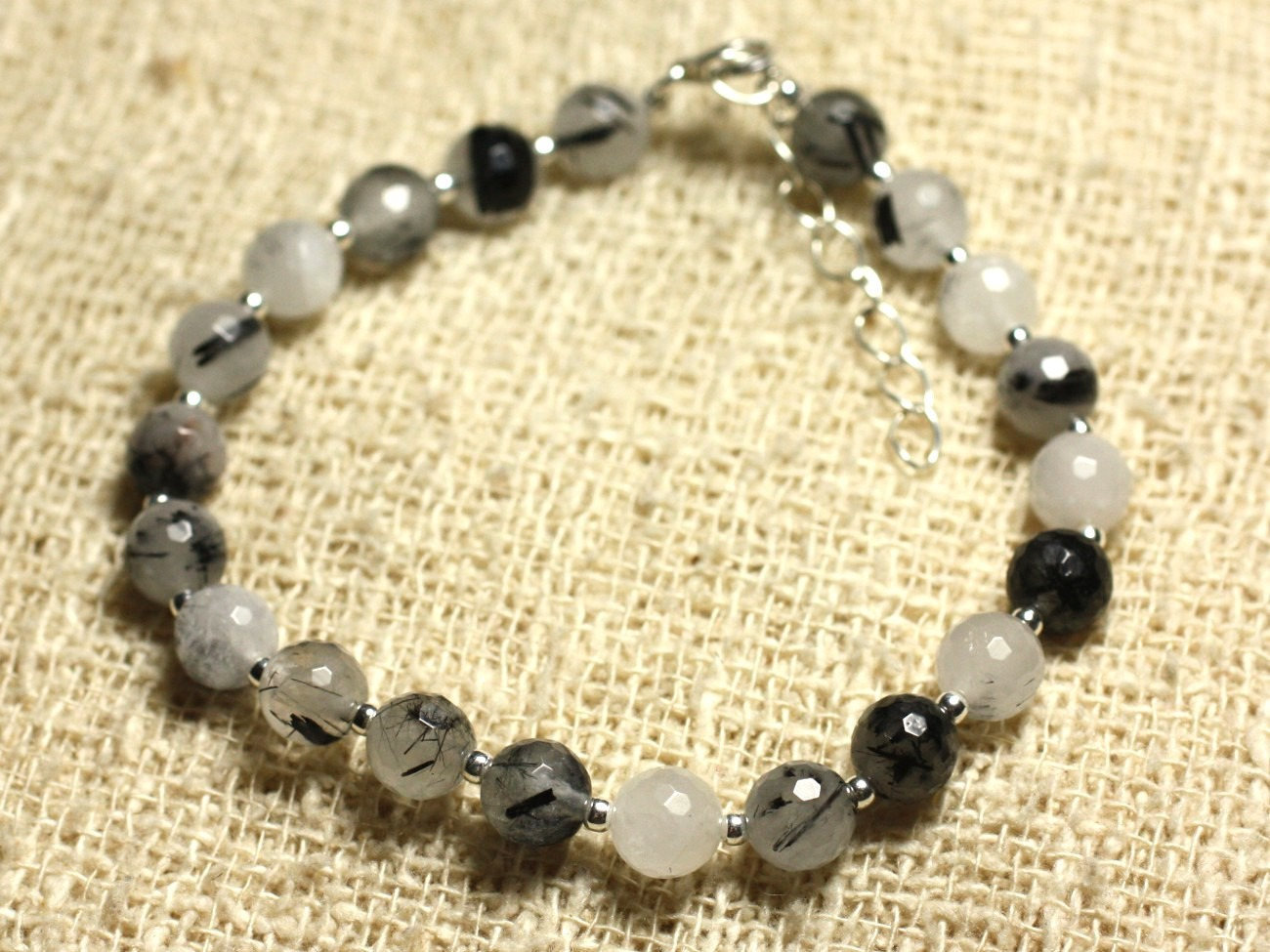Bracelet en argent 925 et quartz tourmaline facetté de 6mm pour femme