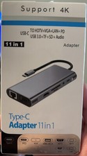 11-in-1 USB-C Hub. 4K HDMI, VGA, PD, USB3.0, Ethernet, SD/TF, AUX.