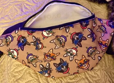 CAT Waist Pack Treat Holder Cute Funny Cat Print Adjustable To Crossbody Strap