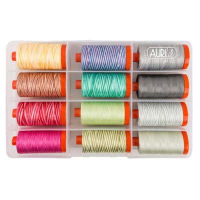 Aurifil Thread 12 LARGE SPOOLS COTTON 50WT 1422 Yds Each (TP50TP12) Mixed Colors