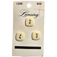 Lansing Vintage Buttons 3 Flat Cream Ivory Square 1/2" 12mm Size 20 2 Hole 1209