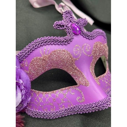 Masquerade Mask Mardi Gras Carnival Purple, Pink and Gold sparkle eye mask with - Picture 5 of 10