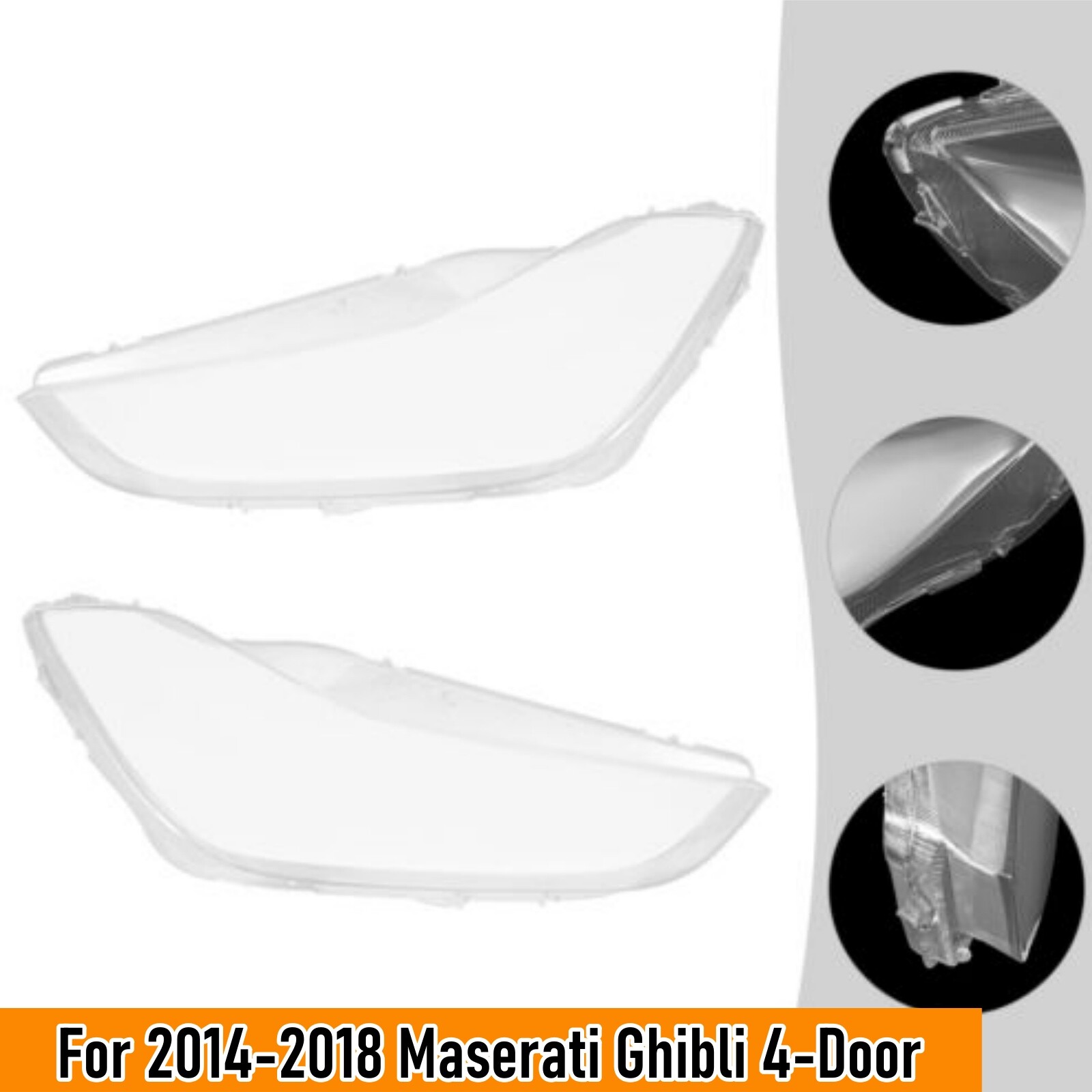2PCS For Maserati Ghibli 4-Door 2014-2018 Clear Headlight Lens Cover Left Right