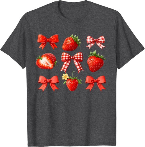 Strawberry Coquette Bow Strawberries Festival Girls Women T-Shirt Hoodie - Picture 8 of 14