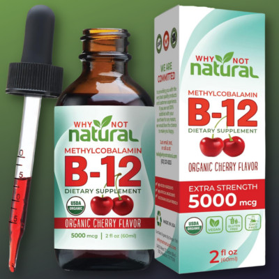 Why Not Natural Organic Vitamin B12 Liquid - Sublingual Extra Strength 60 x 5 