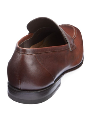 Santoni Mens Leather Penny Loafers Slip-On Shoes Brown Size  display picture 2
