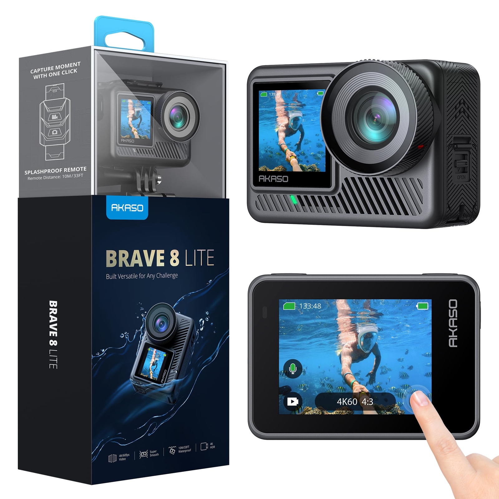 AKASO Brave 8 Lite Action Cam 4K60FPS 20MP WiFi Fotocamera Subacquea con (K1C)