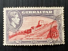 Rare Circa 1938  6 d Gibraltar Postage Stamp depicting Moorish Castle