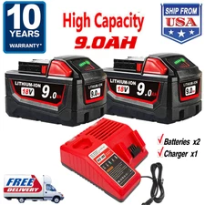 2X 9Ah Extended Capacity Battery +CHARGER For Milwaukee M18 Lithium 48-11-1890