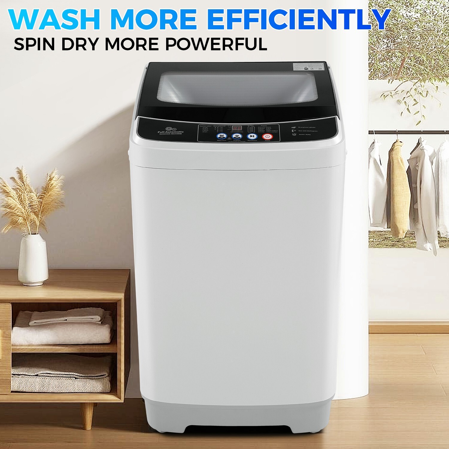 17.8Lbs Full-Automatic Portable Washing Machine with Glass Top Lid & LED Display