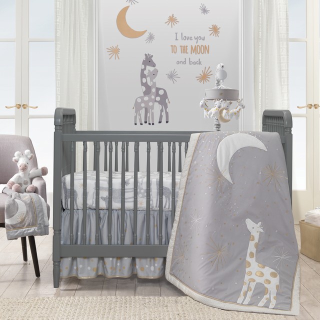 Baby Lambs Ivy Blue Camo Gray Moose 4 Piece Baby Crib Bedding
