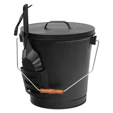 Ash Bucket with Lid and Shovel 5.15 Gallon Fireplace Bucket for Ashes Black 