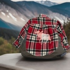GAP Kids Boys Size Xs Plaid Flannel Long Sleeve Button Shirt Red Moose RARE