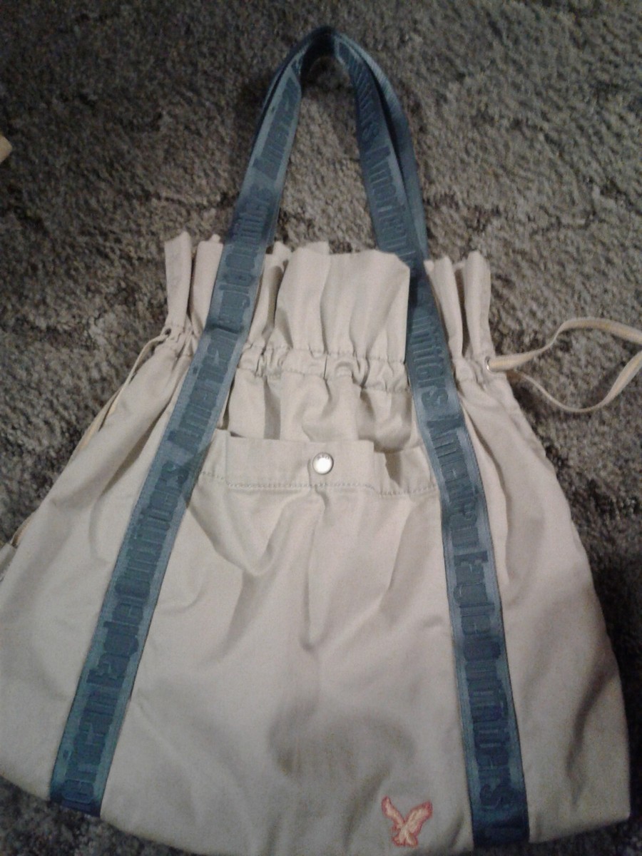 American Eagle Outfitters Cloth Large Tote Bag, Beige With Blue