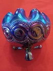 Northwood Cobalt Blue Beaded Cable Carnival Glass Rose Bowl