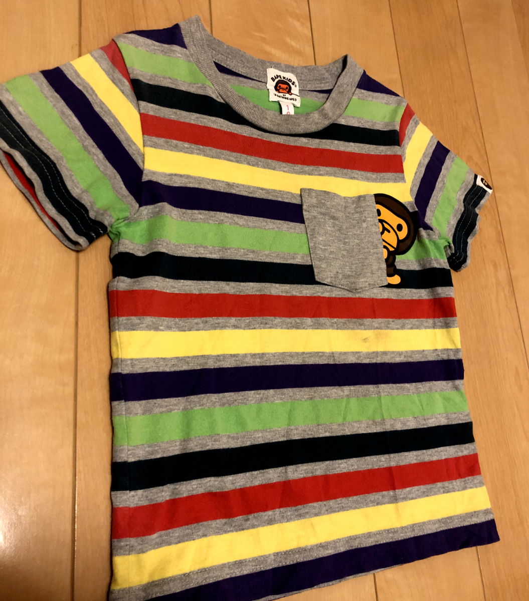 A BATHING APE BAPE Kids Short Sleeve T-Shirt 100 Striped Cotton