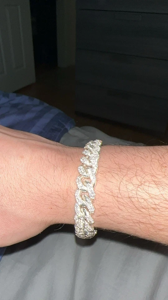 Brazalete de eslabones cubanos Miami de plata esterlina 925 maciza para hombre conjunto de piedras circonitas Foto 2 de 4