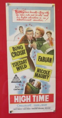 HIGH TIME ORIGINAL 1960 CINEMA DAYBILL MOVIE POSTER Bing Crosby Musical ...